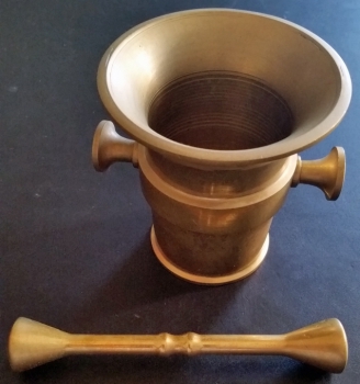 Preview: Antiker Messing Mörser mit Stößel - Apotheker